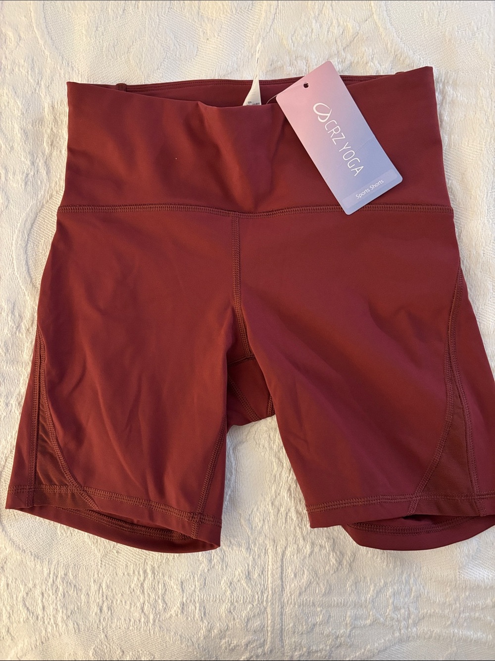 CRZ YOGA High-Waist Bike Shorts in Burgundy